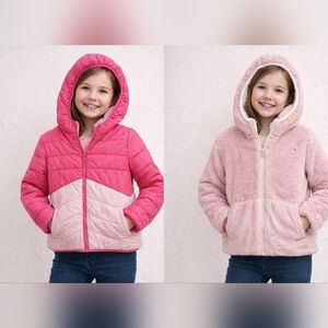 Eddie Bauer® Reversible Faux Fur winter coat Jacket size S 7/8 Pink